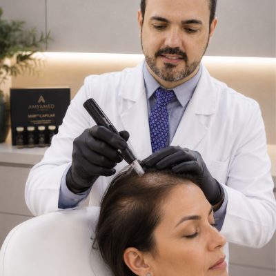 Dr. Franck Bobato aplicando MMP Capilar em paciente na Inpelle